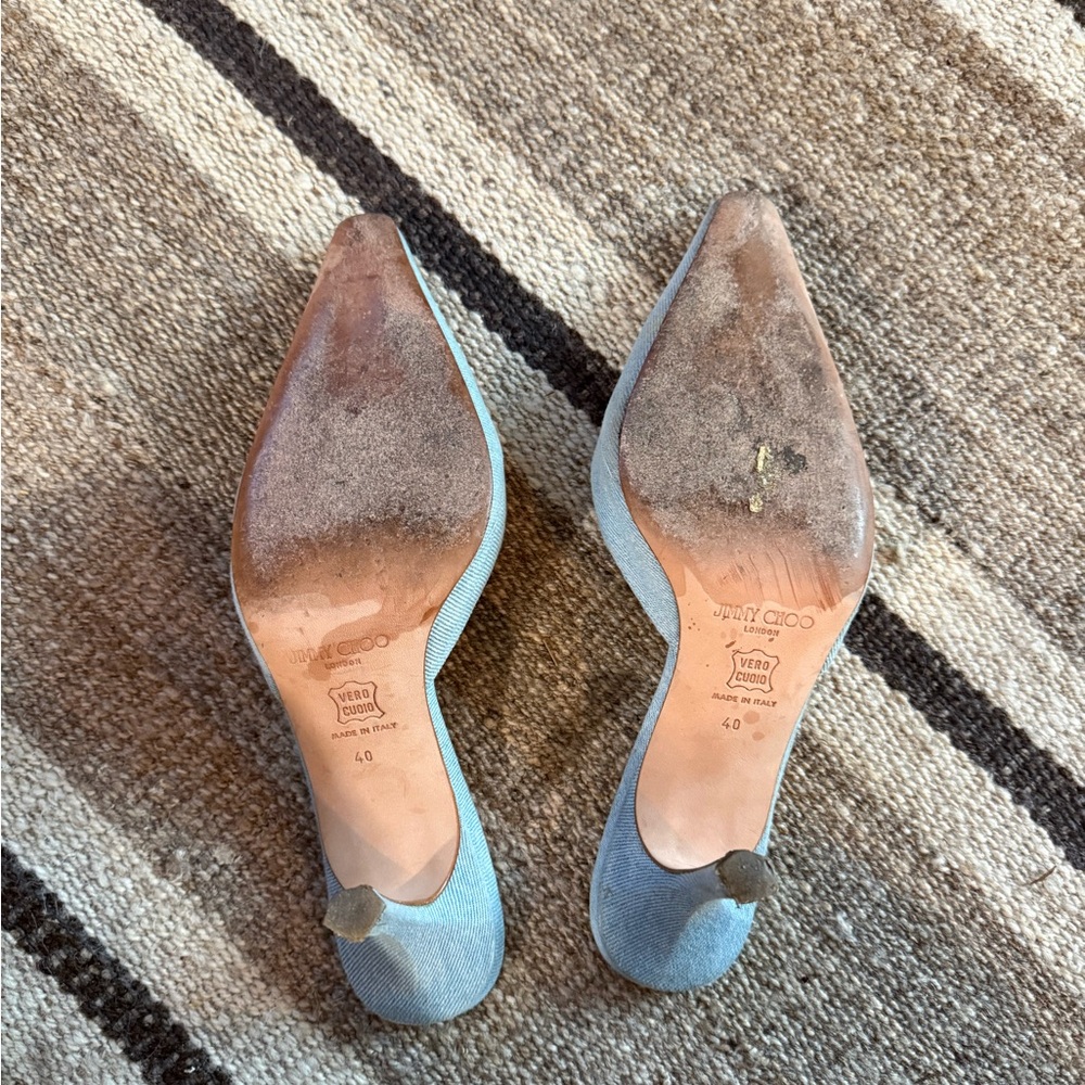 Jimmy Choo Light Blue Heels with Tan Accents - Picture 4 of 5